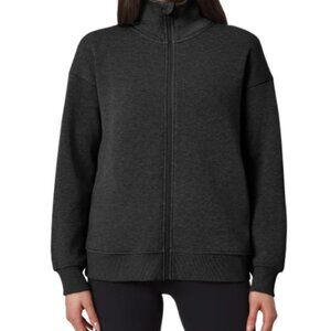 NWoT Mondetta Womens Full Zip Heathered Fleece Jacket Black Size S $60 10HL338